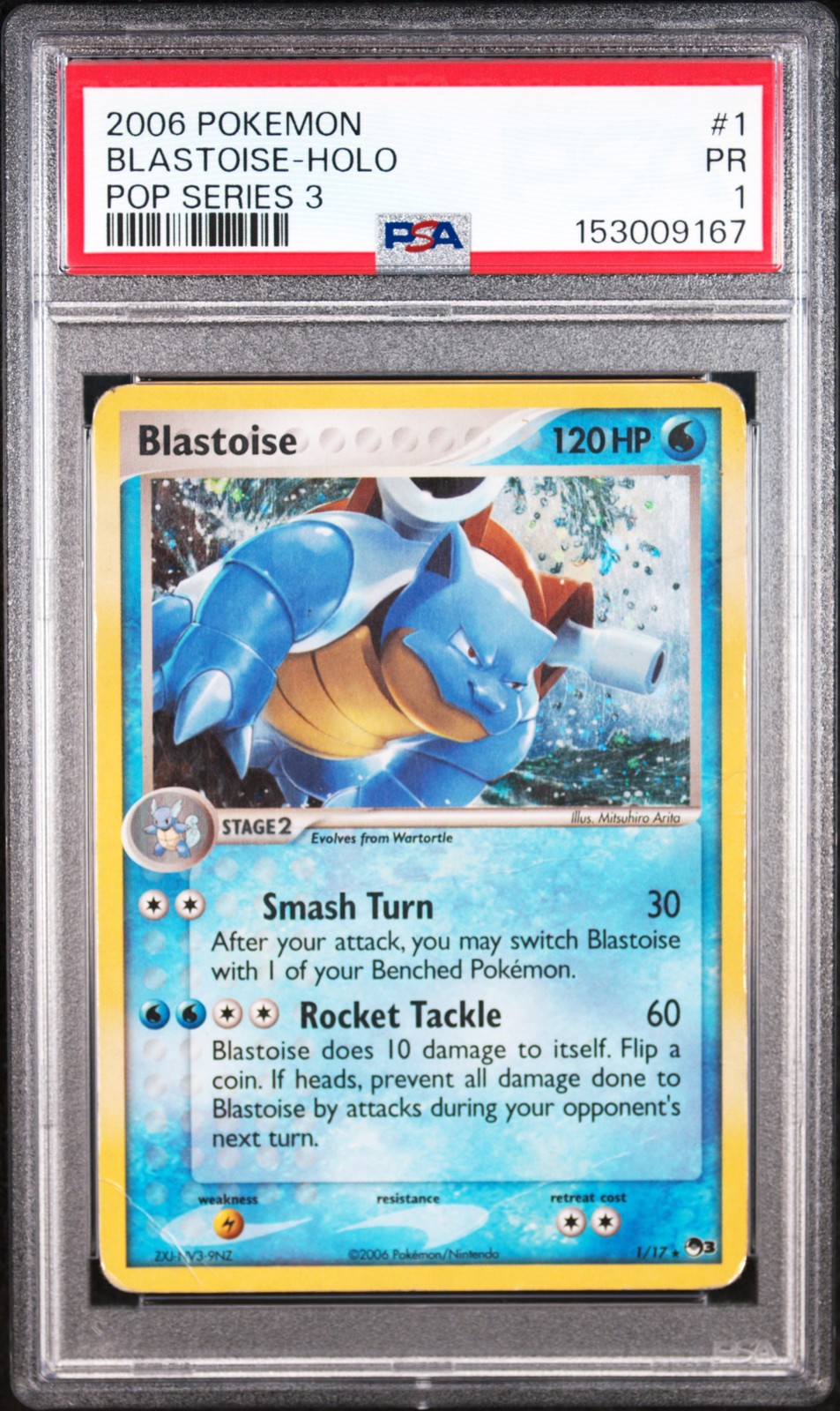 PSA 1 Blastoise 1/17 2006 Pokemon Pop Series 3 Holo Pokemon Card