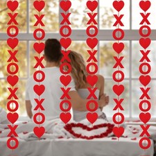 4 Pack Valentines Day Garland Felt XOXO Heart Hanging Garland Pre-Strung