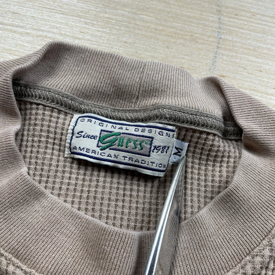 Guess Made in USA Vintage Thermal Waffle Long Sleeve Shirt Brown 90s M Men’s - Image 3 of 4