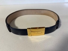 Escada Vintage Black Leather Classy Gold Belt Buckle Size 44 Made in Italy