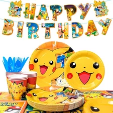 Pokemon Birthday Party Decorations 114Pcs Pikachu Party Plates Banner Tablecloth