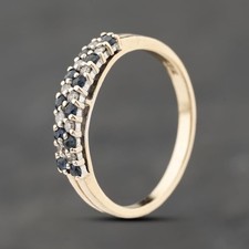 Second Hand 9ct Yellow Gold Sapphire & 0.05ct Diamond 2 Row Half Eternity Rin...