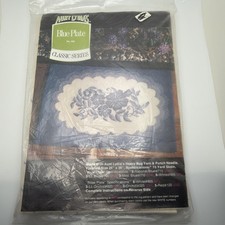 Vintage Aunt Lydia  s Punch Needle Rug Pattern 666 Blue Plate Special 24" X 36"