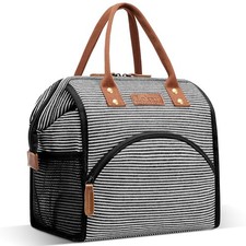 LOKASS Lunch Bag Insulated Box Neutral, New Black-White Stripes