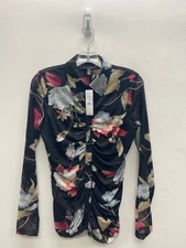 Wht House/Blk Mkt Size S Black Sage/Multi Flowers Sheer Ladies Top