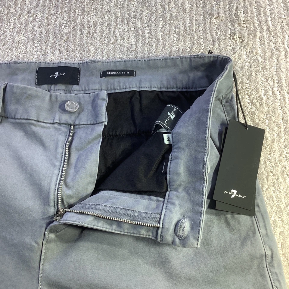 Pantalones chinos ajustados 7 For All Mankind Luxe Performance para hombre 34 x 31 azul dormido nuevos con etiquetas Foto 4 de 4