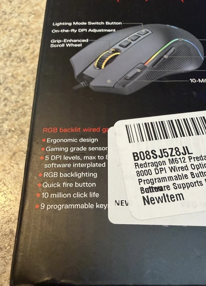 Red Dragon M612 Predator RGB Gaming Mouse, 8000 DPI Wired Optical Mouse - Image 4 of 4