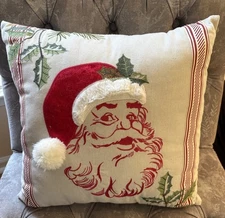 My Texas House Christmas Santa Face Decorative Pillow 17”x17” Holiday Holly