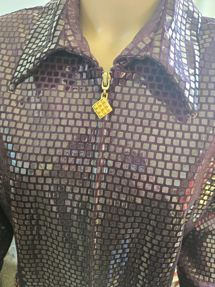 Traje Pantalón Vintage Joseph Ribkoff Lentejuelas Ciruela Berenjena Talla 12 Hecho en Canadá Foto 3 de 4