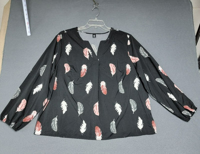 SHEIN CURVE~ Women's 3XL Long Sleeve Top Pull-Over Black Feathers Lightweight