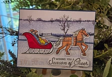 STAMPIN UP CARD KIT -HORSE & SLED  SENDING WARMTH YOUR CARD KIT MAKES 4 #XS-345