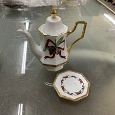 Vintage Mini Tea Set Porcelain Teapot Creamer Sugar Cup Saucer Gold Accent