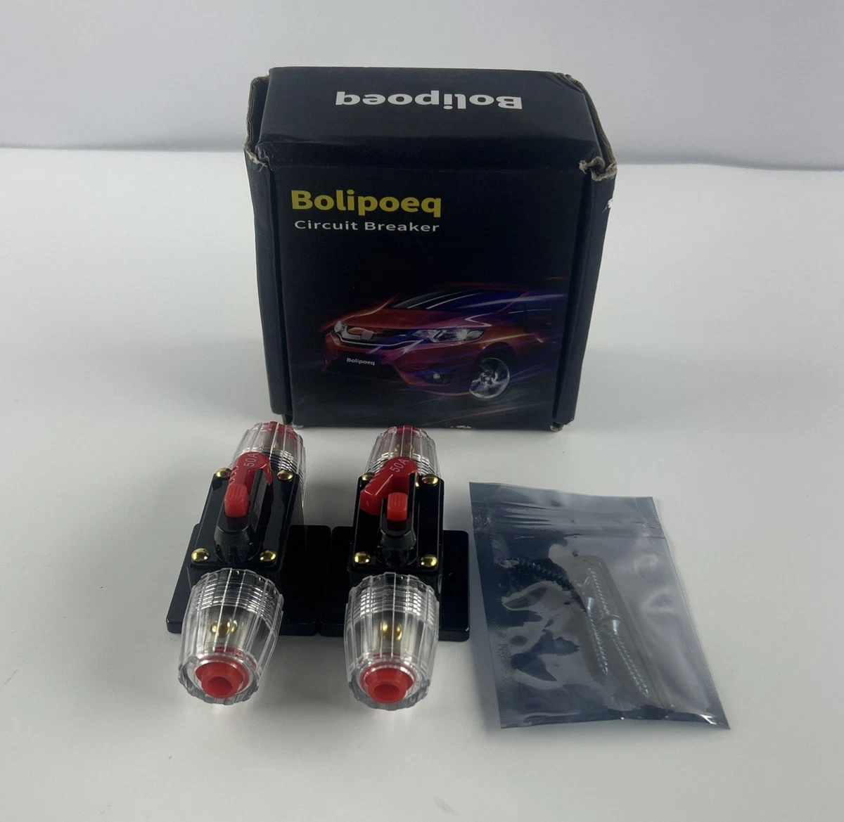Bolipoeq 50 Amp Manual Reset Circuit Breaker DC 12-48V Waterproof Inline Fuse photo 1