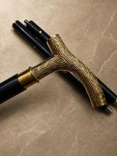 Twist-Carved Hardwood Walking Cane: Polished Brass T-Handle Wooden Shaft Walking
