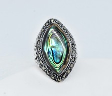 Natural Sea Shell 10 Gm 925 Sterling Silver Solid Marquise Statement Ring US 6.5