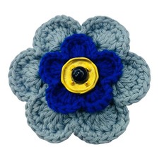Vintage 90s Crochet Flower Lapel Pin Blue Boho Handmade Brooch Streetwear Preppy