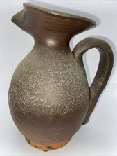 Vtg Artisanal Wood Fired Clay Pottery Pitcher/Vase/Jug , Rustic, Country, 8.25”