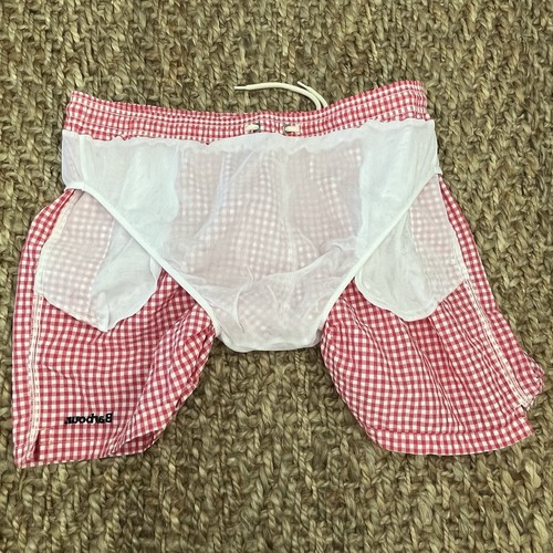 Barbour Men’s Swim Trunks XXL Shorts Gingham Check Reddish Pink White Beach Pool - Picture 12 of 19