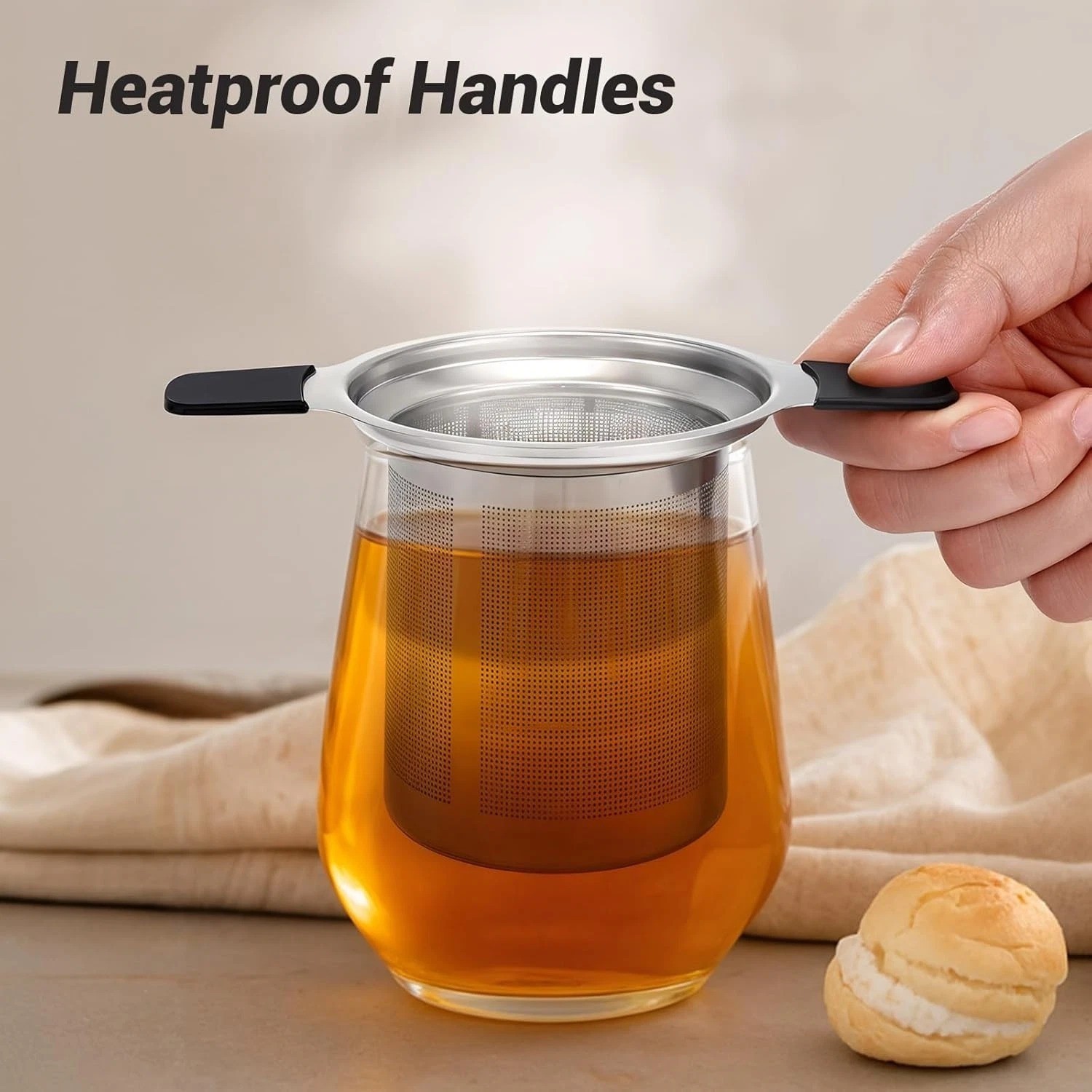 Stainless Steel Tea Infuser Steeper Strainer for Loose Leaf Tea, Fine Mesh Reusa