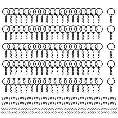 100Sets 1'' Black Keychain Rings with Open Jump Rings, Screw Eye Pins Bulk