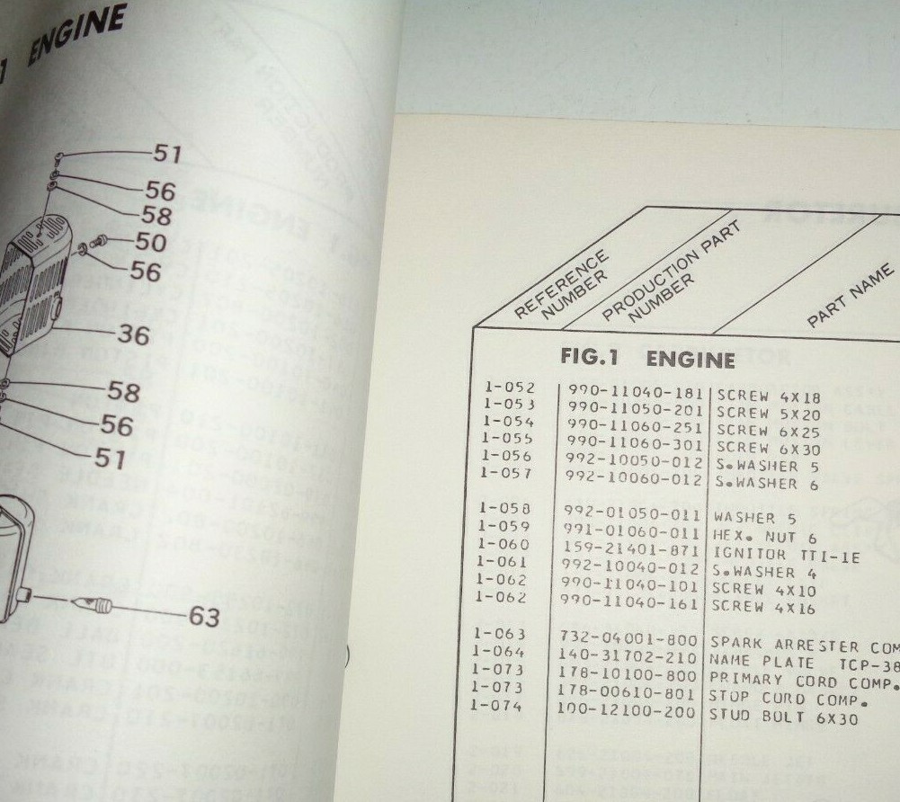 Tanaka TCP-381 Engine Pump Parts Manual Catalog Book OEM (up to s