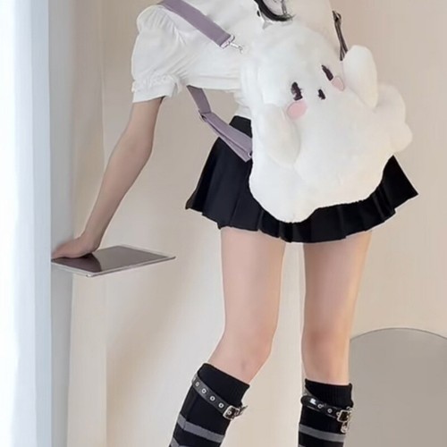 Mochila informal linda de fantasmas para niñas Bolso de muñeca de piel sintética Mochila de felpa de dibujos animados peludos - Imagen 9 de 14