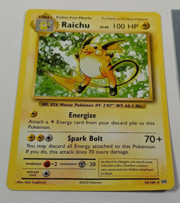 2016 Raichu Stage 1 Pokemon Card 36/108 LV.40 Rare 100 HP | eBay