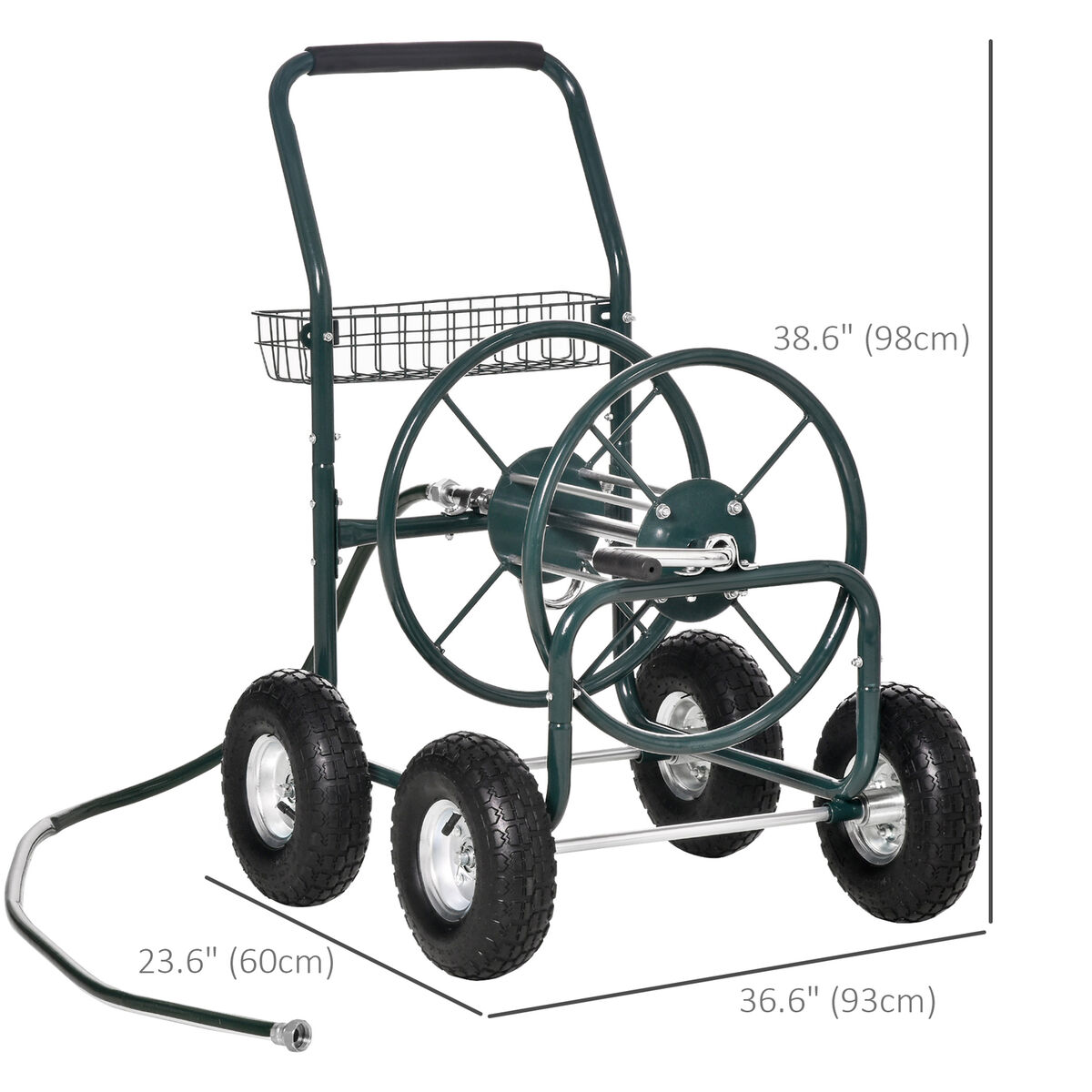 Outsunny Garden Hose Reel Cart, Portable Hose Organizer with Hose Guide System, 4 Wide Wheels & Storage Basket, Farm | Aosom Canada