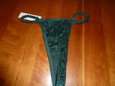 Vintage FREDERICK'S of HOLLYWOOD Green Velvet String Bikini Thong Panties Floral