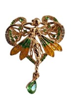 STUNNING ART NOUVEAU STYLE ETHEREAL FAIRY RHINESTONE CRYSTAL GOLD TONE BROOCH
