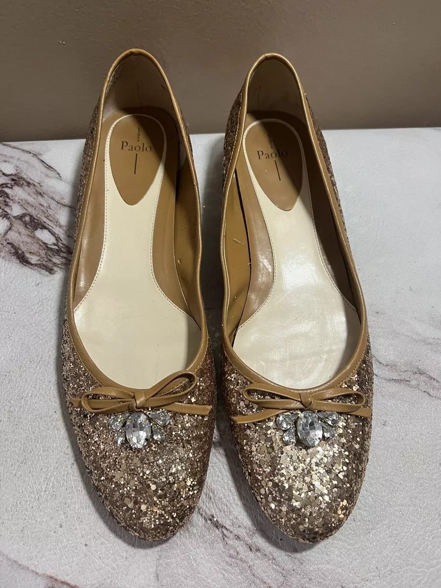 Linea Paolo Womens 10.5 Flat Shoes Gold Glitter embellished