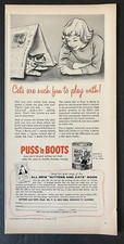Puss 'n Boots Cat Food Girl Kitten Newspaper Tent B W 1958 Vintage Print Ad