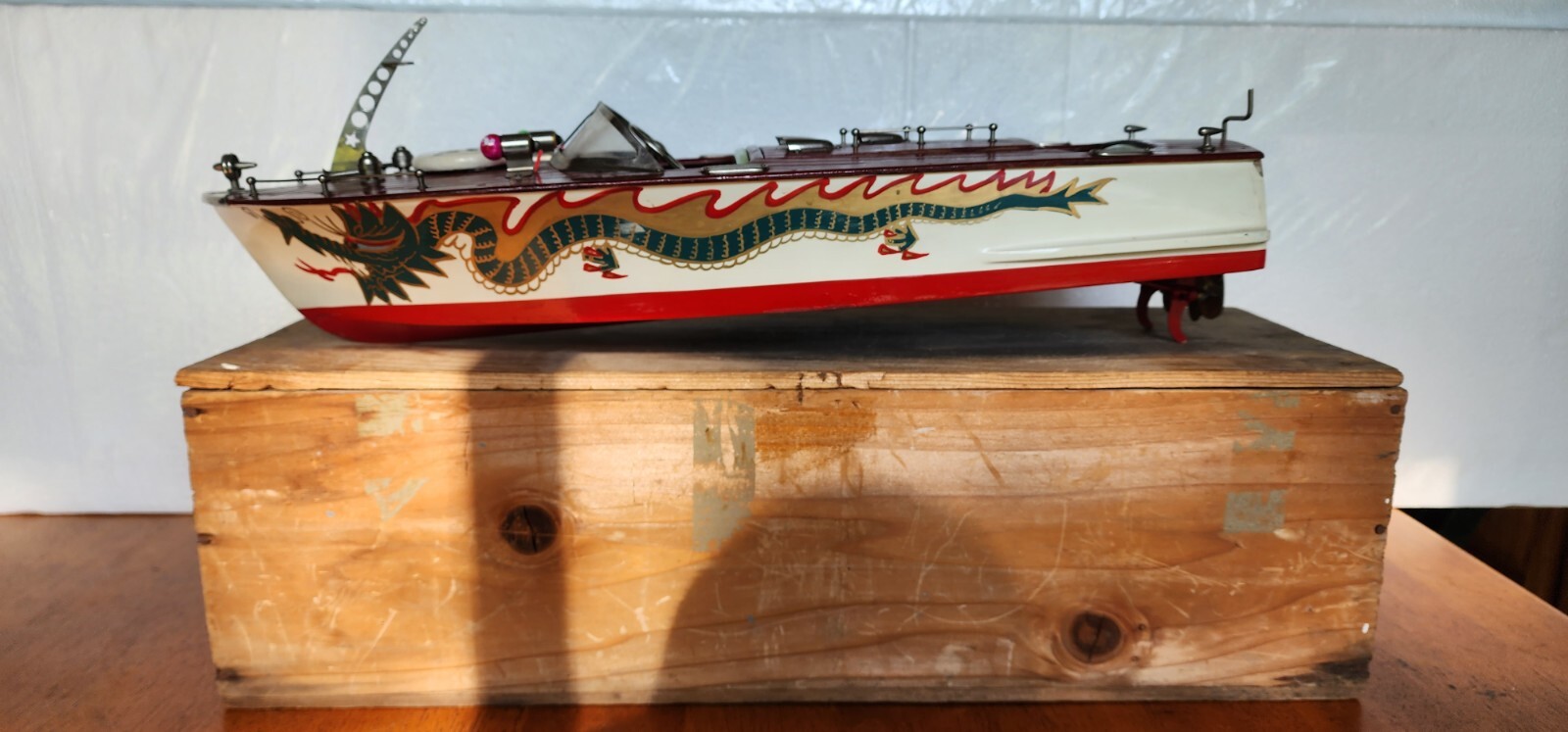 Vintage 1940s ITO TMY 18 Dragon speed boat wooden battery op original box  rare