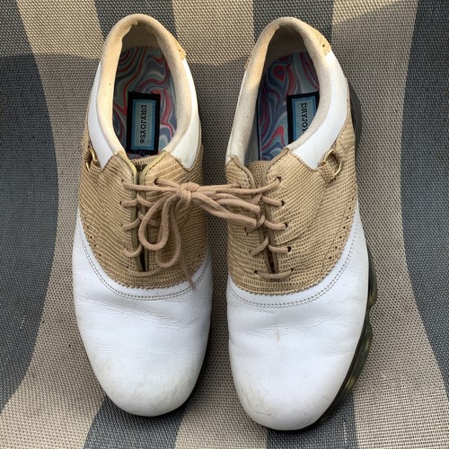 Foot Joy Women's Dry Joy Golf Shoes, White Smooth, Tan Lizard SZ 9W #99193 - Picture 2 of 7