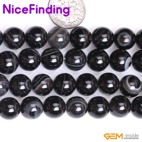 Natural Black Sardonyx Agate Banded Round Beads Jewelry Making 8mm 10mm 12mm 14 - Picture 17 of 36