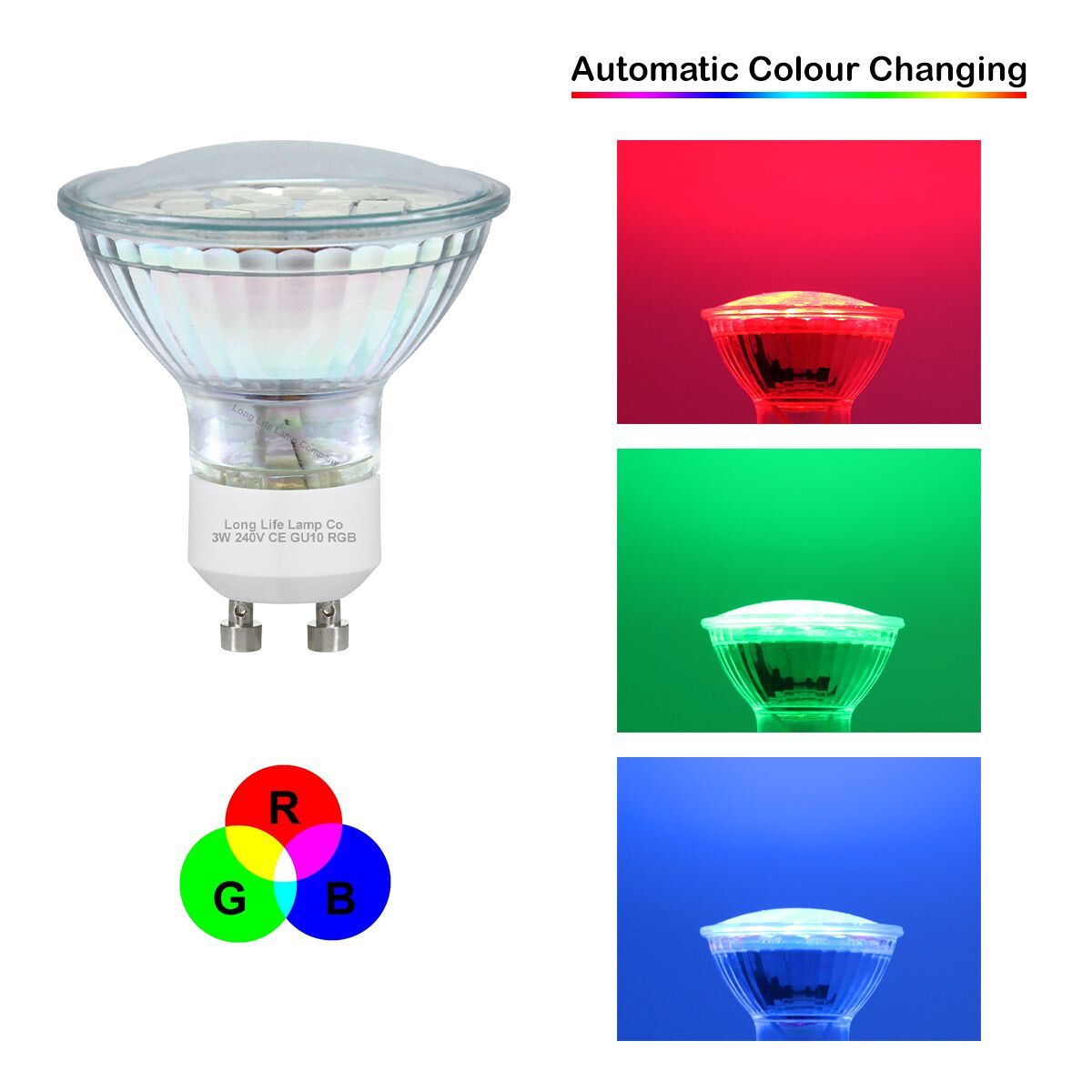 GU10 LED Automatic RGB Colour Changing Light Bulb 3W Energy Saving