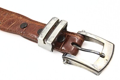 J.W. Cooper Camel Brown American Alligator Sterling Silver 14K Gold Men's Belt