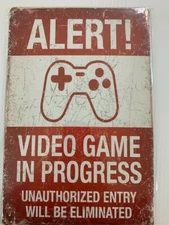 Warning Funny Metal Sign Video Game Alert New 8x12 Bar Man Cave Sign