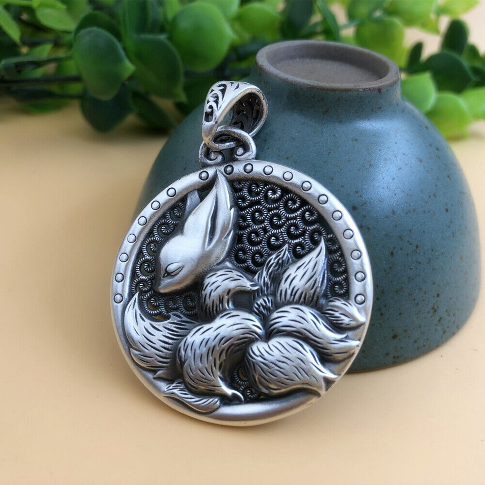 Nine-Tailed Fox Kitsune 999 Silver Pendant Necklace Taoist Nine-Tailed Fox Kitsune 999 Silver Pendant Necklace Taoist