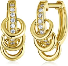 Stylish 14K Pure Yellow Gold Cubic Zirconia Huggies Earrings - Free Shipping 