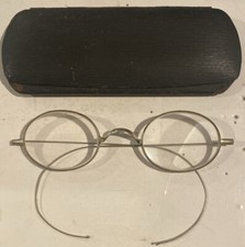 Small Antique 1800's Scroll Bridge Eyeglasses w/Case Erie- Like Lincoln's