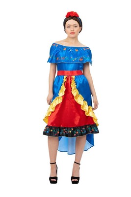 Smiffys Deluxe Artist Frida Costume, Ladies with Dress & Headband, Icons & Idols