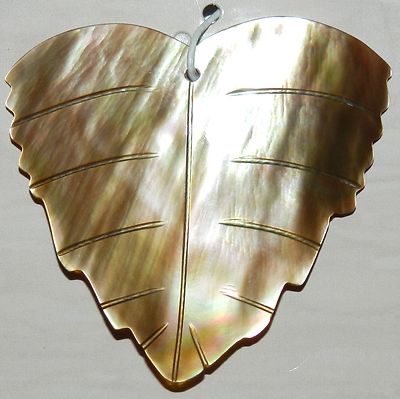 P2184 Brown Lip Shell 46mm Carved Leaf Natural Gemstone Pendant Focal Bead 