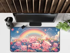 Pig Desk Mat, Cute Pig and Flower Design, Animal Desk Pad, Gaming Desk Accessory