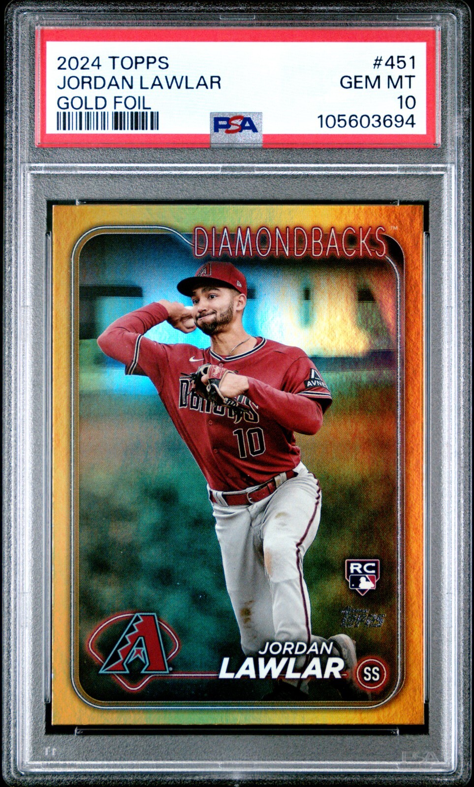 2024 Topps Jordan Lawlar Gold Foil RC Rookie Card 451 Diamondbacks PSA 10