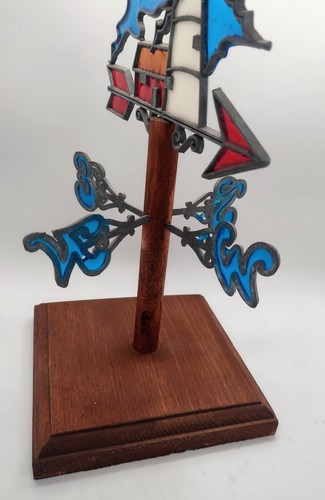 Handmade Stained Glass Lighthouse Weathervane Patriotic Vintage Moveable - Picture 4 of 7