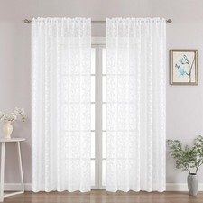 White Sheer Curtains 84 Inch Length 2 Panels Set, Light Filtering Tufted Text...