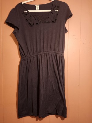 Route 66 Women's Large Black Sundress w/Elastic Waist Floral Lace Accents