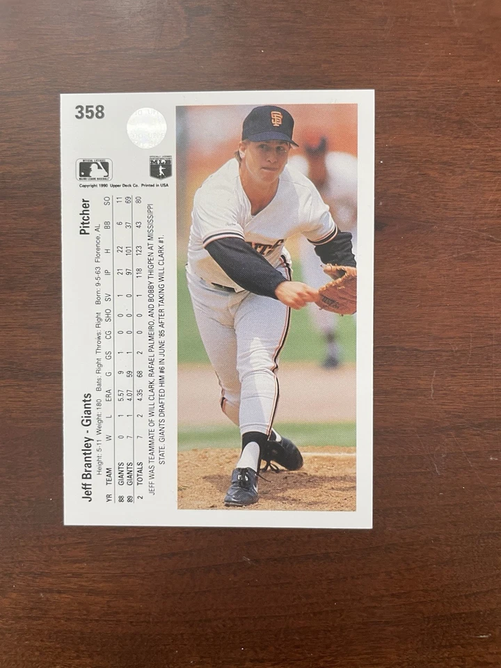 Upper Deck 1990 Jeff Brantley P #358 San Francisco Giants Baseball Card - Image 2 of 2