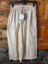 NEW umgee Women's Tan Boho Lightweight Cotton Pants Palm Tree Size Medium